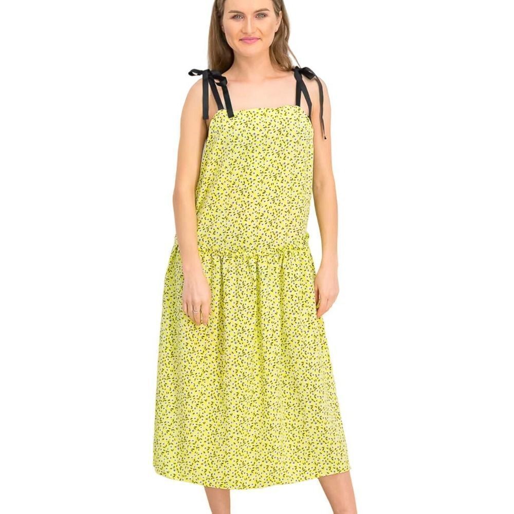 Topshop Sleeveless Floral Square Neck Drop Waist Midi Dress Tie Strap Size 8 - Picture 2 of 14